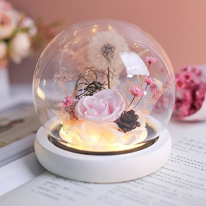 Veilleuse Pissenlit Sous Cloche En Verre SaiXuan - Véritable Pissenlit, LED, Piles Incluses, Décoration Romantique