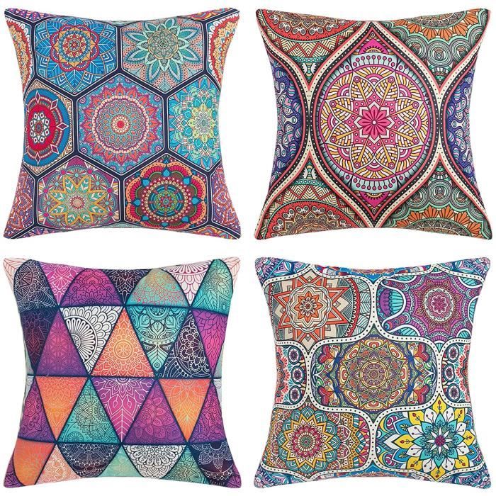 Housse de CoussinBohémien Mandala Fleur et Style Ethnique Taie doreillerpour Canapé Maison Salon Taies d Oreiller-4pcs(45*45cm)