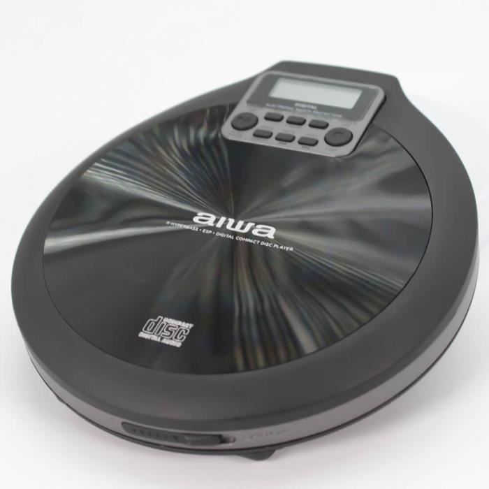 Lecteur CD / CD-R / MP3 portable Aiwa PCD-810BK, gris noir, avec écouteurs et étui, ESP