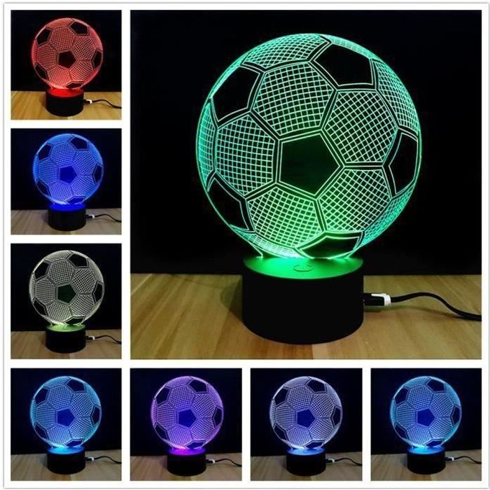 Lampe de Chevet - 3D LED - Football - Rechargeable USB - 7 Couleurs - Enfant