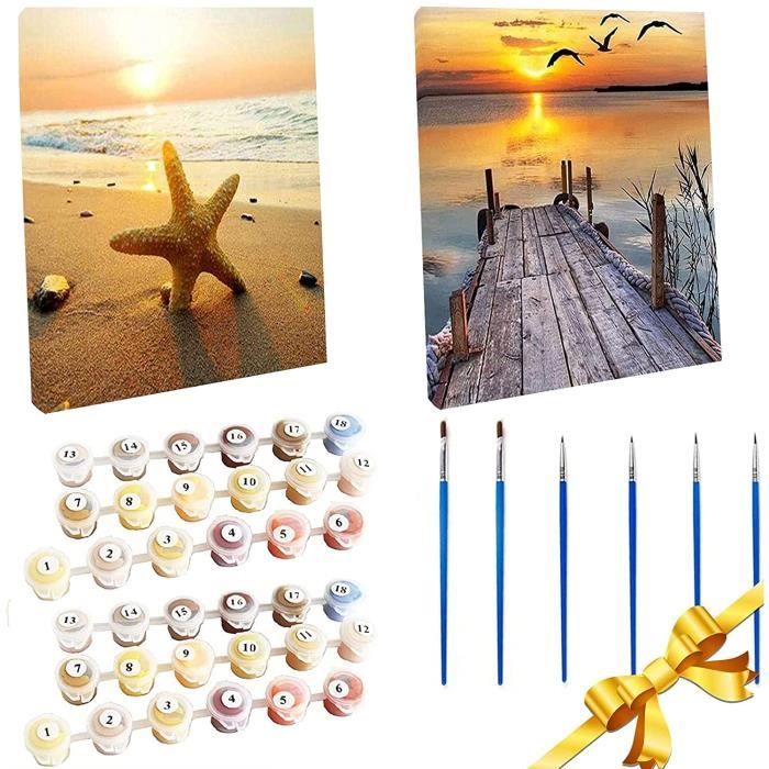 GAROMIA Lot De 6 Toiles Peinture Par Numéros – Cocktails, Adultes Débutants, Pinceaux Et Peinture Inclus, Sans Cadre