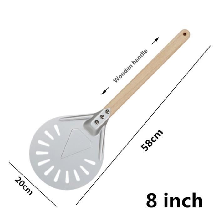 Mimiuo Pelle à Pizza Ronde Perforée Aluminium 8 Pouces – Manche Long 122 Cm Amovible, Accessoire Four à Pizza Professionnel