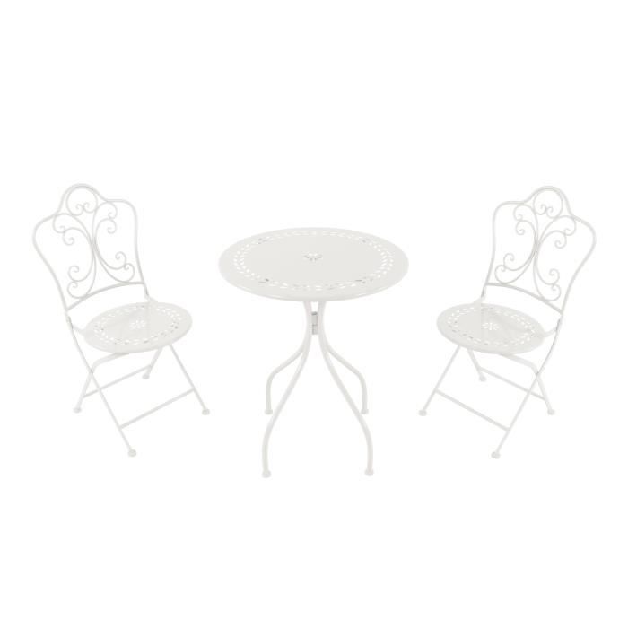 ensemble bistro extérieur blanc - axi marilou - table et chaise bistrot - 2 chaises 1 table - style romantique