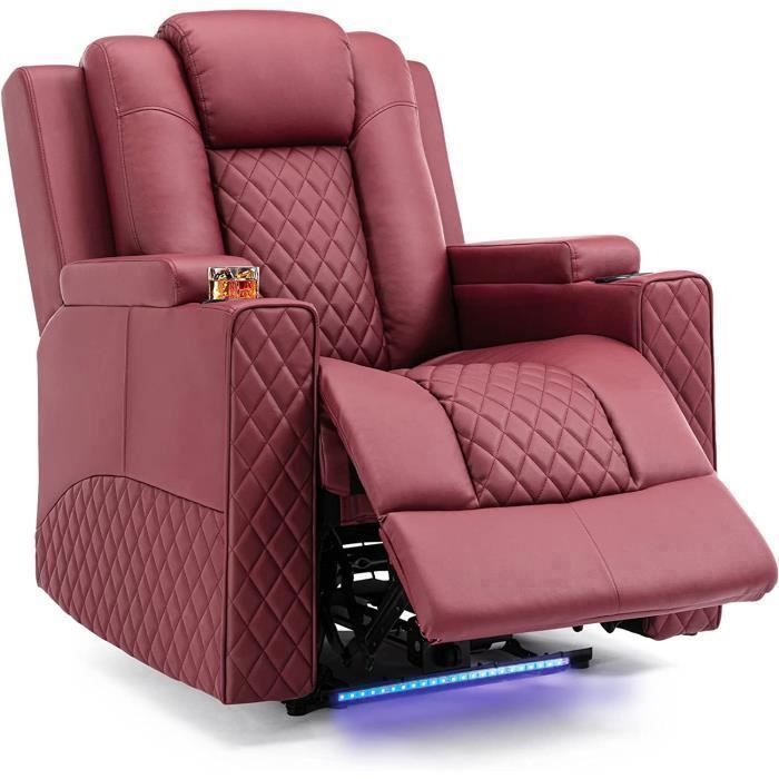 Fauteuil Eclairage LED Sofa Châssis Home Theater Shake Rotating Recliner Sofa With 2 porte-gobelets Rouge