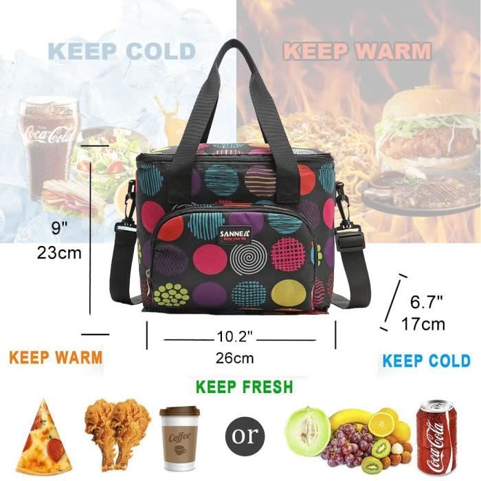 sac isotherme repas 10l portable,lunch bag à déjeuner avec sac à main pliable, pique-nique sac de poche toile imperméable isolé