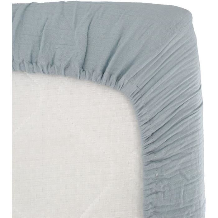 Drap housse lange DOMIVA 60x120 cm Bleu vintage Gaze de