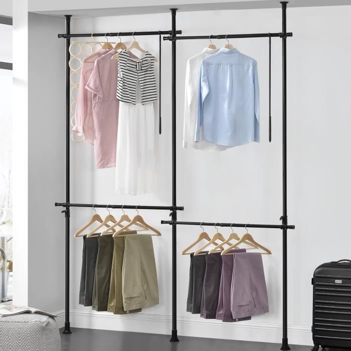Penderie télescopique Kemi acier laqué 150 - 230 cm 4 barres de penderie noir