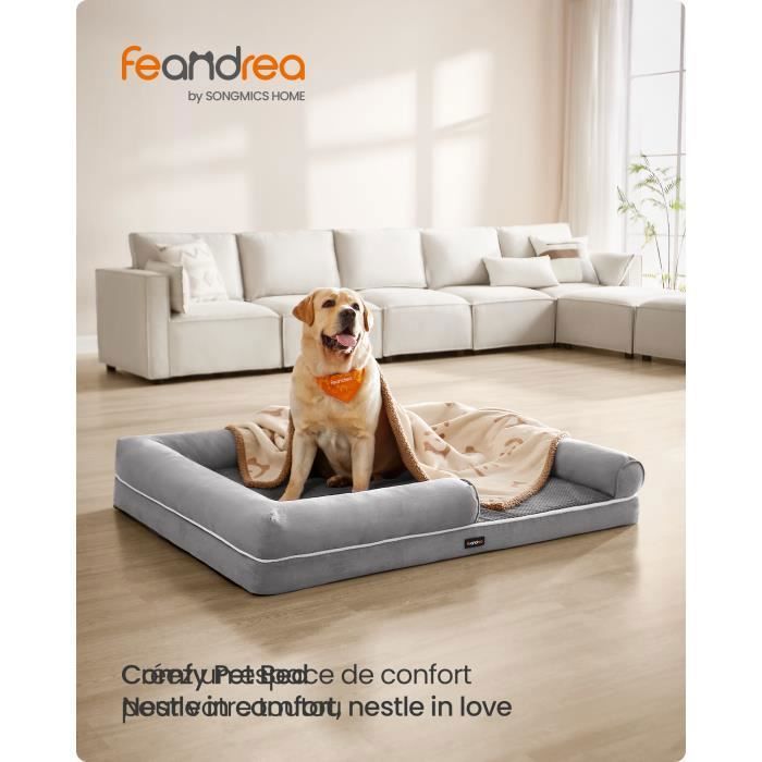 Comparer les prix de Panier pour Chien Orthopédique, Bords Rehaussés, Housse Amovible et Lavable, 135 x 107 x 25 cm, Antidérapant, Gris Clair