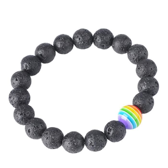 Bracelet En Pierres Naturelles De Lave - Chakras & Pride - Arc-en-ciel Multicolore - Ajustable - Neuf Avec étiquettes