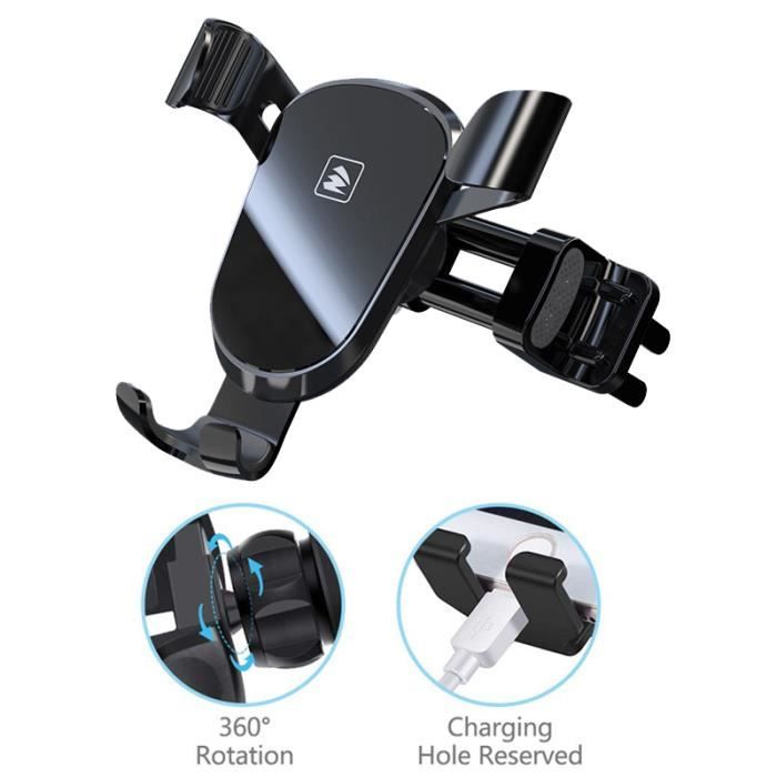 Accezz Support de téléphone pour voiture pour iPhone 15 Pro - Chargeur sans  fil - Grille d'aération - Noir