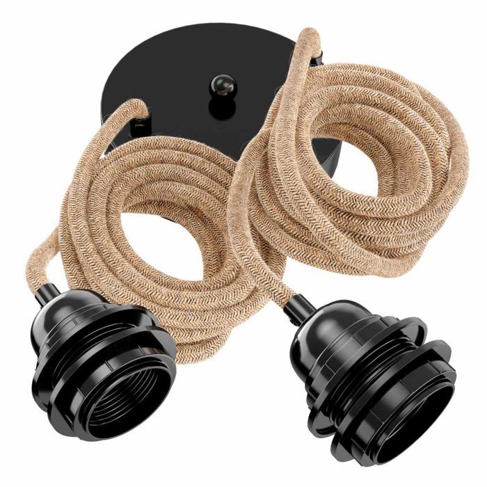 Suspension Hang luminaire 2 cordes - Chanvre ficelle douilles noires Suspension Hang luminaire 2 cordes - Chanvre ficelle douilles noires