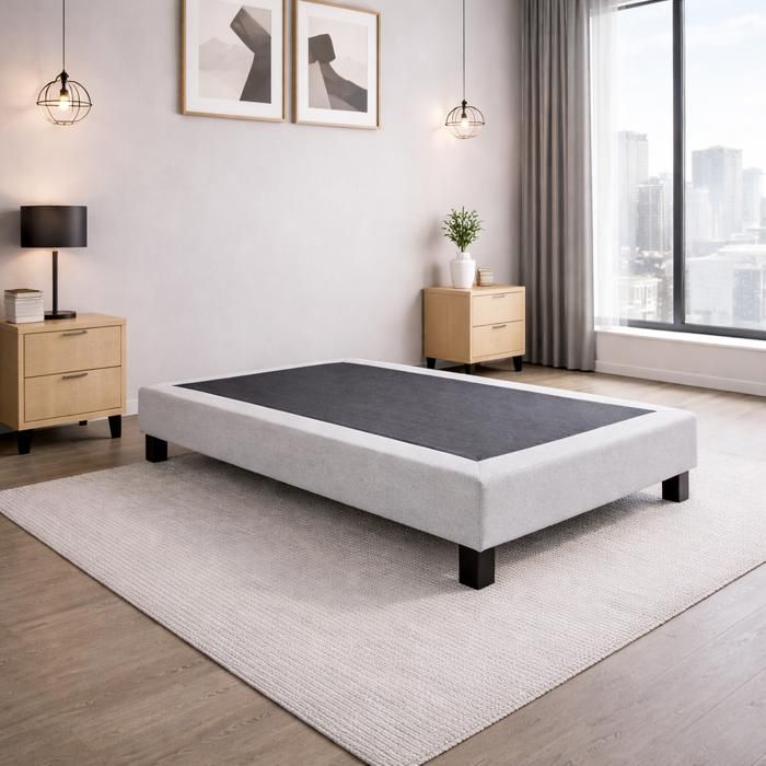 Sommier tapissier 90x190 gris Gamme Prestige Hôtel bois massif + pieds offerts