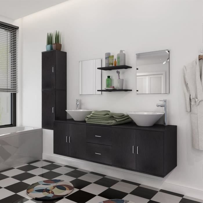 ensemble de meubles de salle de bain avec lavabo 9 pièces - omabeta - moderne - noir - aggloméré - 150 x 45 x 45 cm 7405148117598
