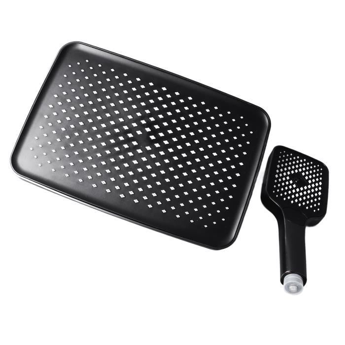 Pommeau De Douche Effet Pluie Carré 30 Cm - Noir Acier Inoxydable, Buses Silicone Anti-calcaire, Ultra Fin 2 Mm, Raccord G1/2