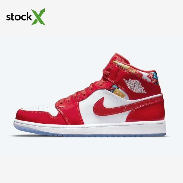 Baskets Nike Air Jordan 1 Mid DC7294-600 pour Hommes et Femmes - Rouge - Cuir - Lacets Rouge 