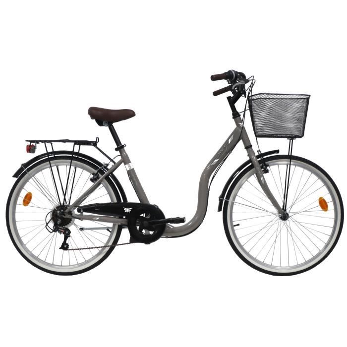 Vélo de ville 26'' Femme CITY - 6 Vitesses - Equipement complet - Gris