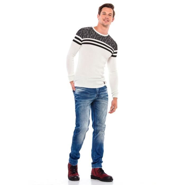Cipo /& Baxx T-shirt à manches longues et col en V avec boutons pour homme