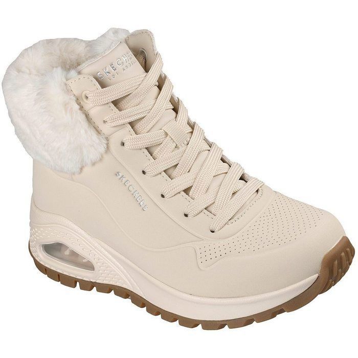 Skechers Baskets blanches à talon semi-compensée avec des lacets plats et un zip
