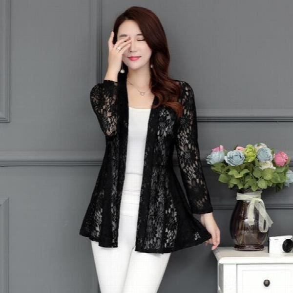 FSMO Cardigan pour femme - Robe longue - Dentelle - Fleurs