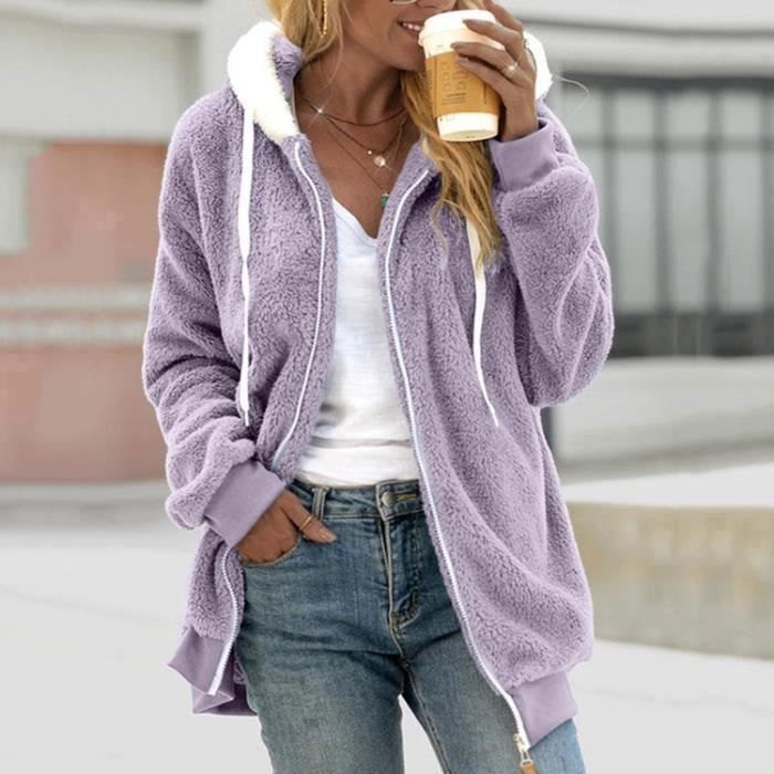 Sweat Capuche Hiver Femme Vestes Cardigan Polaire Moelleux