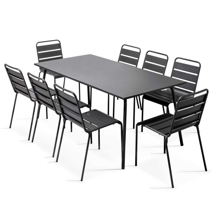 Ensemble table de jardin et 8 chaises en métal gris Palavas Oviala