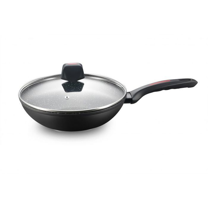 Wok 28 Cm Avec Manche Amovible - Fonte D'aluminium, Revêtement Pierre Anti-adhésif, Compatible Induction