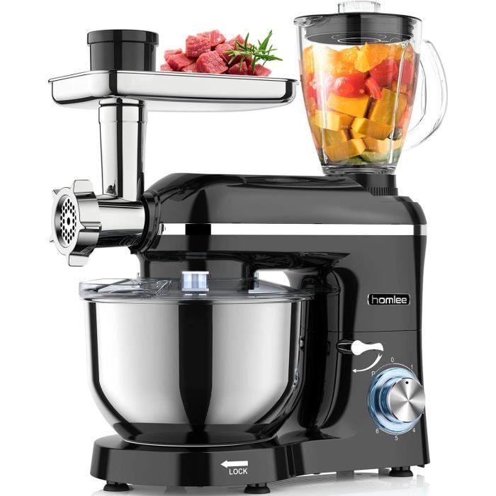 Robot Pâtissier Pro Mixer Inox Rouge - 700W, Multifonctions, Neuf, Fabriqué En France