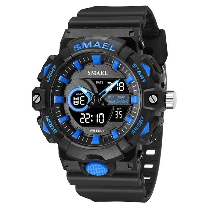 SHARPHY Montre enfant garçons LED numérique montres pour étudiants sports de plein air cadran à double affichage multifonction noir