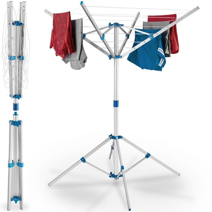 Étendoir - TECTAKE - Étendoir à linge pliable avec pied et 16 m de coradage en aluminium 102 x 102 x 160 cm - Gris