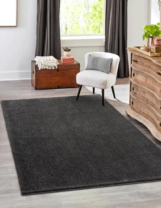 Tapis HUARTE à poils courts doux et lavable anthracite 80x200cm