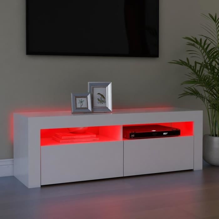 Meuble TV LED Blanc 120x35x40 cm - VINGVO - Contemporain - Design - Laqué