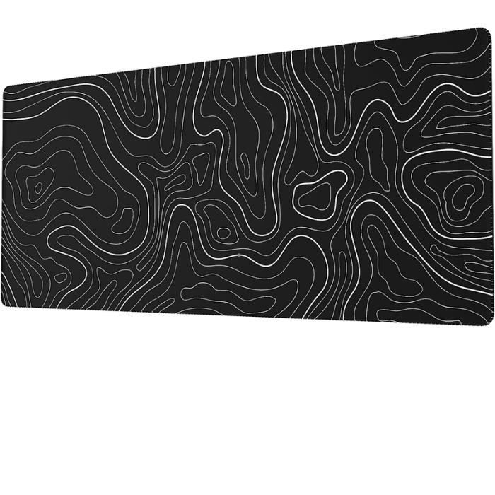 Grand tapis de souris de jeu, sous-main minimaliste et cool pour clavier et  souris, 80x30x0,3cm, imprimé carte topographique, noir