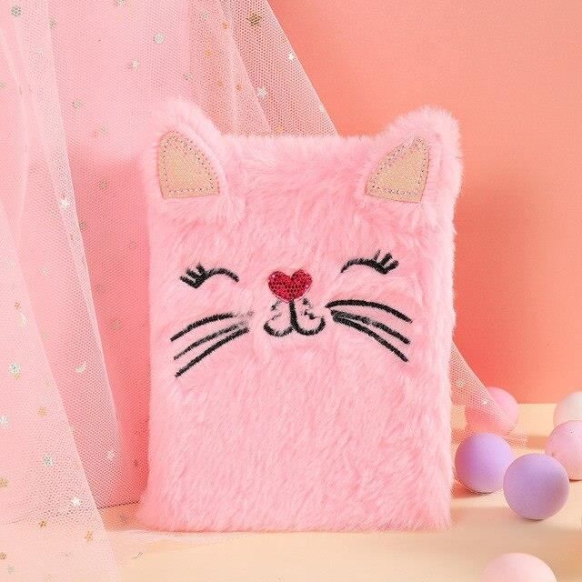 Carnet de notes chat nœud papillon pour filles, journal en peluche de dessin animé Kawaii, bloc-notes portable, licence, agenda, journal, fournitures
