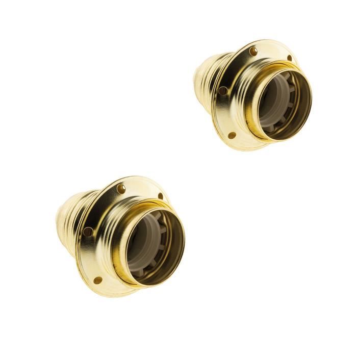 Douille E27 acier laitonné - ZENITECH - Lot de 2 - Double bague - Borne de terre intégrée - Installation sûre Douille E27 acier laitonné - ZENITECH - Lot de 2 - Double bague - Borne de terre intégrée - Installation sûre