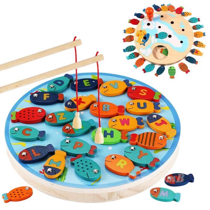 Jeu De Pêche Magnétique Enfant – 45 Poissons, 4 Cannes, Musique – Tourne Et Ouvre La Bouche – Cadeau 3-6 Ans