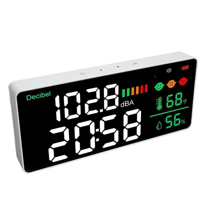 Oumefar Dezibelmessgerät 30-130dB - 11 Zoll LED Display Mit Temperatur & Feuchtigkeit