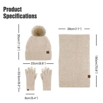 Ensemble Bonnet, Écharpe Et Gants Femme Hiver - 3 Pièces Tricotées Douces Et Chaudes - Look Urbain Et Coupe-Vent