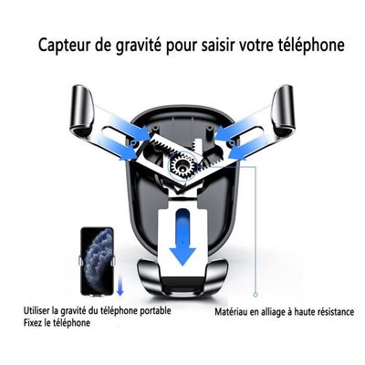 Support Téléphone Voiture Fixation Grille D'aération - Prise Automatique, Rotation 360°, Compatible 4,7-7 Pouces (GRIFEMA)