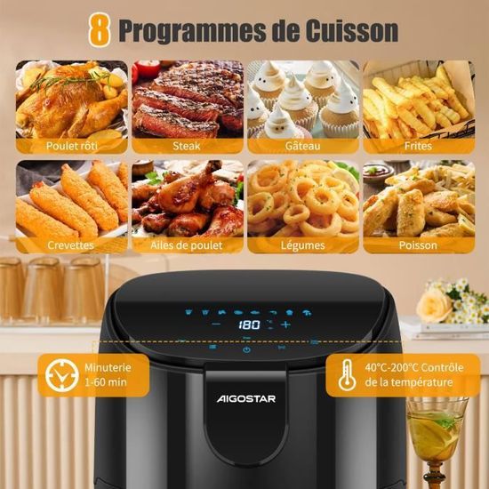 Friteuse Sans Huile Aigostar 4L - 1500W - Cuisson Saine Et Rapide - Hayden Alpha