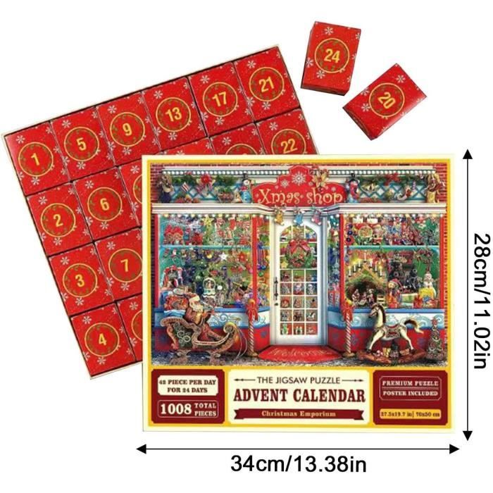Puzzle Calendrier de l'Avent de Noël 2023 1000 pièces, Calendriers de  compte à rebours de 24 jours
