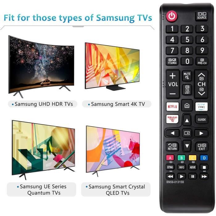 Télécommande Intelligente BN59-01315B pour téléviseurs Samsung 4K UHD HDR  Crystal QLED, Remplacement des téléviseurs quantiques de la série UE Samsung  avec Netflix/Rakuten/Prime Video : : High-Tech