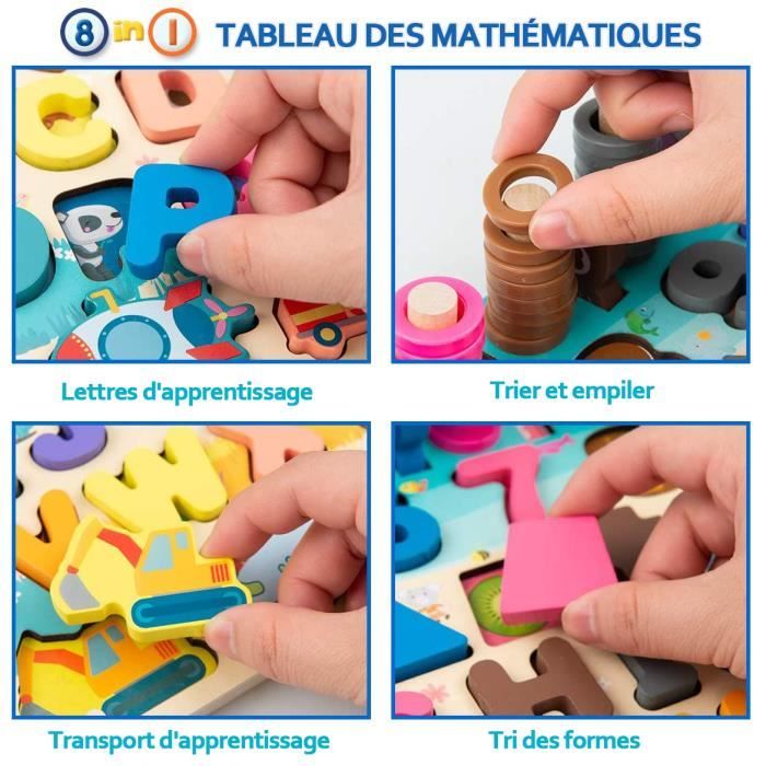 Jouet Puzzle en Bois Montessori, Jeu Éducatif Mathématiques pour