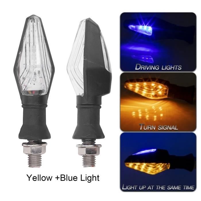 4 pièces Clignotant moto LED,Double lumière Jaune et bleu Clignotants LED  moto,12 LEDs Indicateurs clignotants super lumineux universel pour Moto