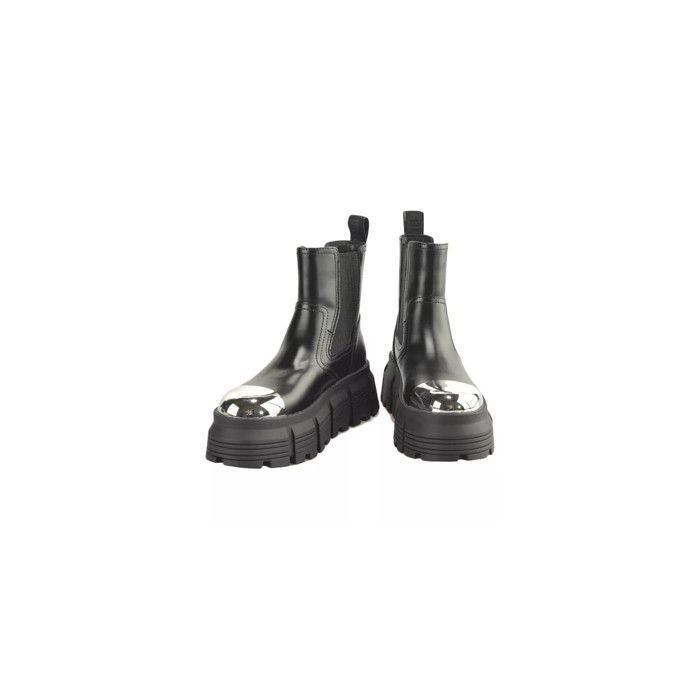 Bottes Chelsea Buffalo Mila Pour Femme - Cuir Nappa Végétalien, Talon Compensé - Noir