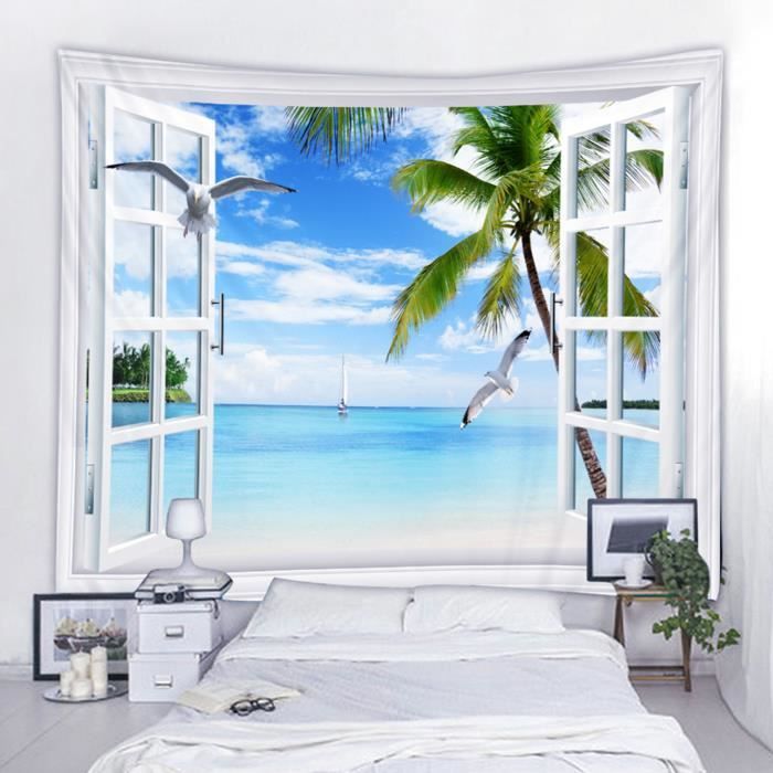 Tapisserie Tortue De Mer Réactive Aux UV - 150x130 Cm - Décoration Murale Chambre, Ambiance Lumière Noire