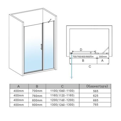 SIRHONA porte de douche 110 x 185 cm porte pivotante en niche 6 mm verre securit