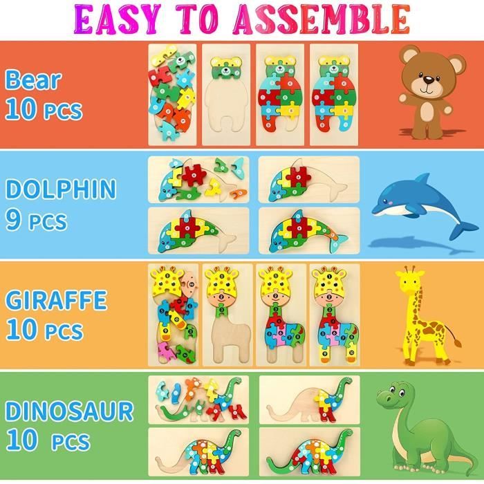 Puzzles en Bois pour Enfant, Jouet Montessori Animaux pour 1 2 3 4 Ans ...