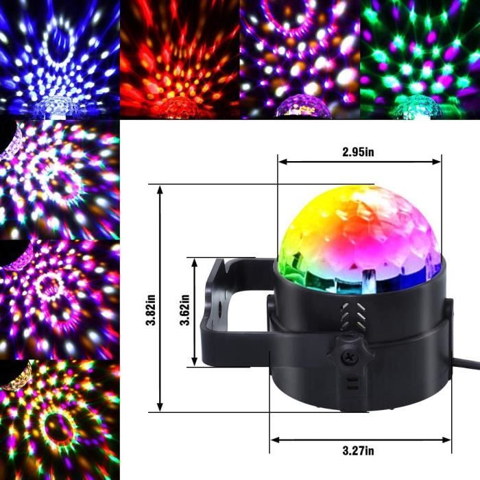 Boule Disco, 360° Rotation Boule à Facette Commande Vocale avec Télécommande, Couleurs RGBY