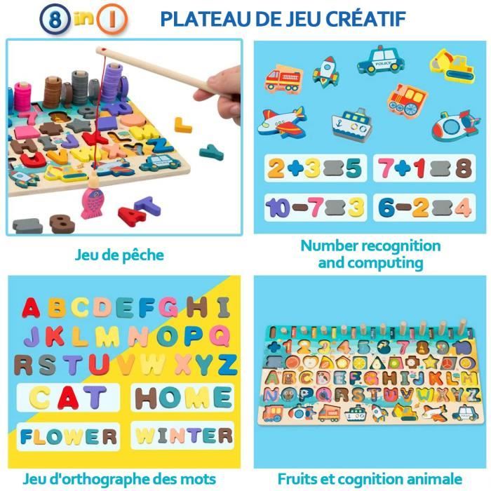 Jouet Puzzle Montessori en Bois 8 en 1,Jeu éducatif Enfants,Apprendre Les  Lettres Les Formes et Les Mathématiques Compter Les Nombre - Cdiscount Jeux  - Jouets