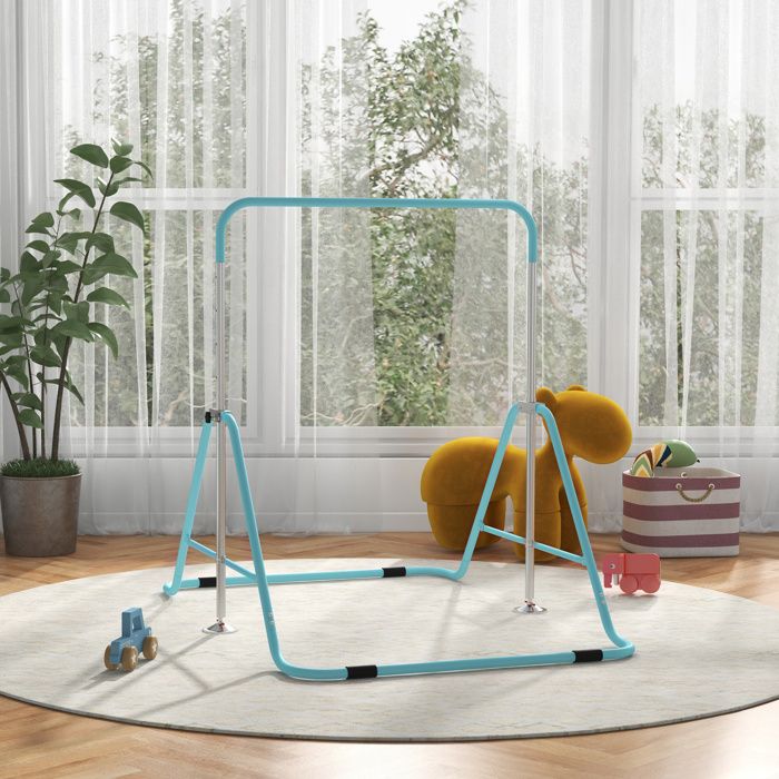 Barre Fixe De Gymnastique HOMCOM Enfant – Pliable, 5 Hauteurs Réglables 88-128 Cm, Base Triangulaire Acier
